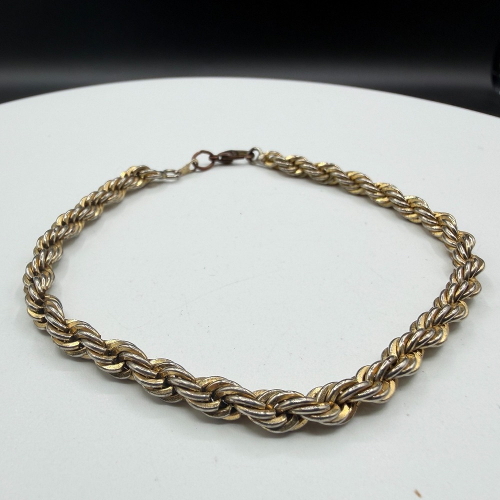 Two Tone Gold & Silver Tone Rope Chain Bracelet Chunky Statement Boho Jewelry
